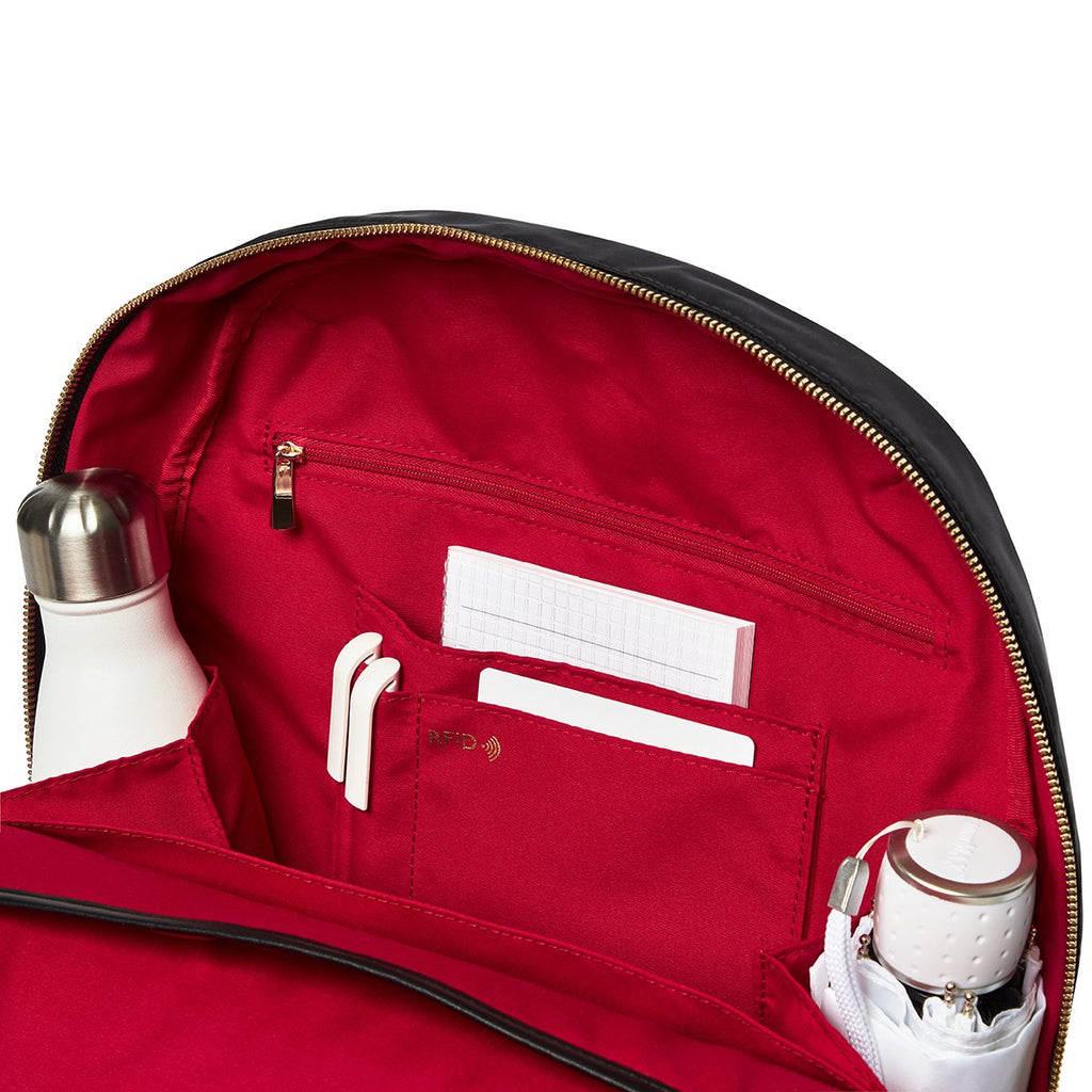 KNOMO Beauchamp Laptop Backpack Internal With Items Close Up 14" -  Black | knomo.com