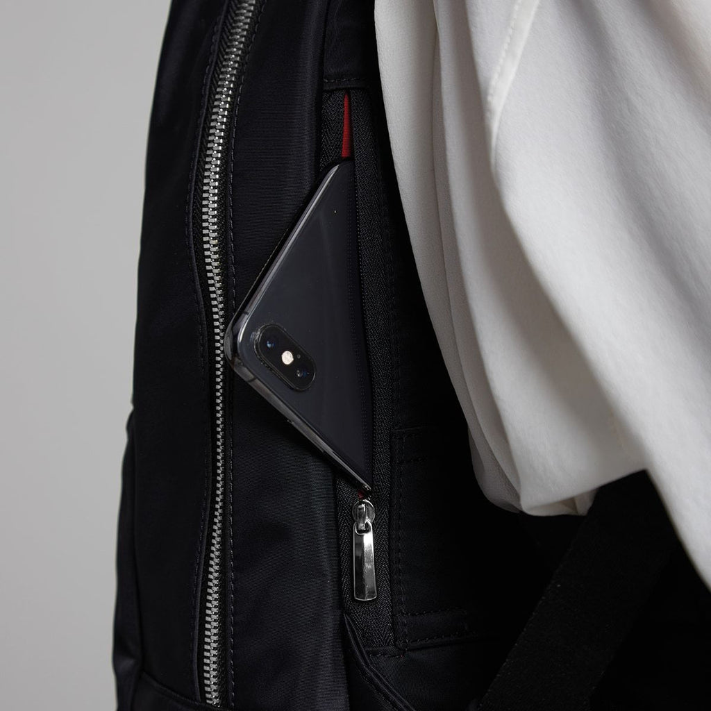 KNOMO Beauchamp Laptop Backpack Close Up Side Pocket 14" -  Black | knomo.com