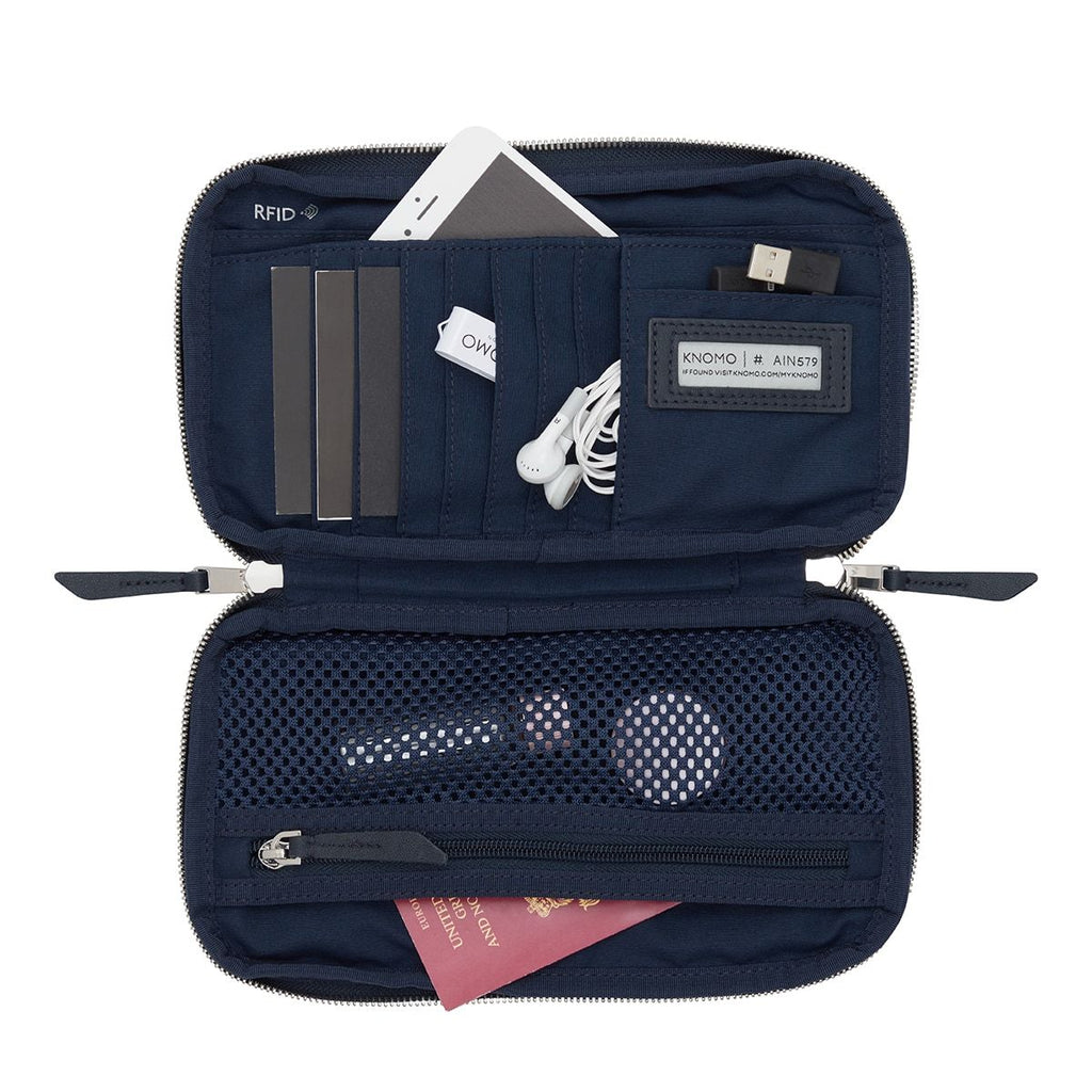 KNOMO Knomad Travel Wallet Travel Organiser Internal With Items 8" -  Dark Navy Blazer | knomo.com