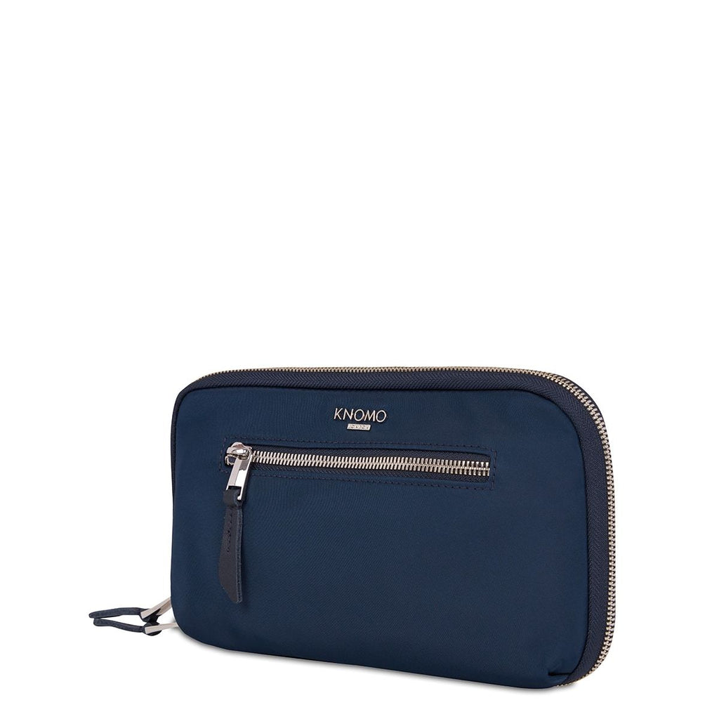 KNOMO Knomad Travel Wallet Travel Organiser Three Quarter View 8" -  Dark Navy Blazer | knomo.com