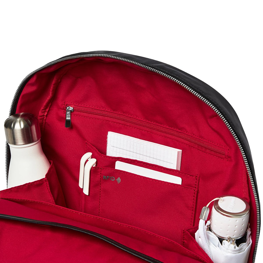 KNOMO Beauchamp Laptop Backpack Close Up Internal With Items 14" -  Black | knomo.com