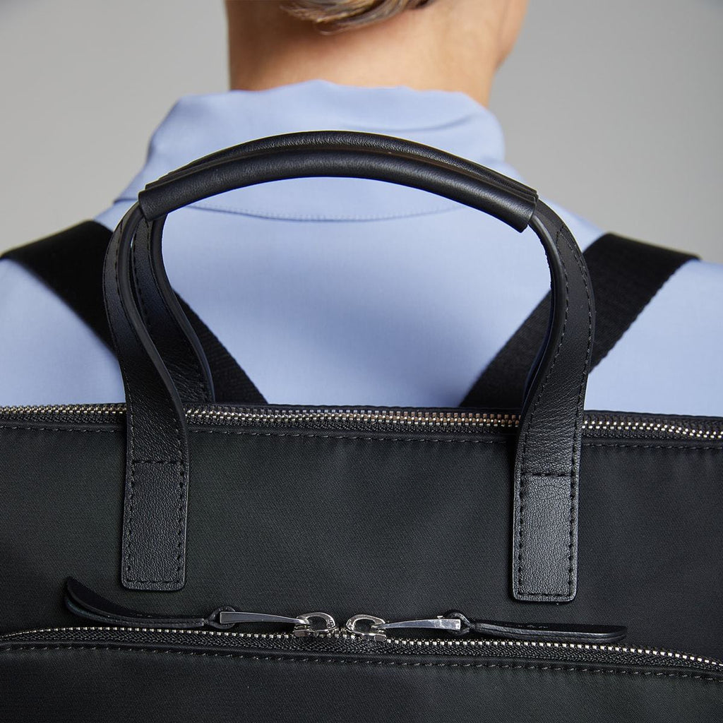 KNOMO Harewood Laptop Tote Backpack Zip Close Up 15" -  Black | knomo.com