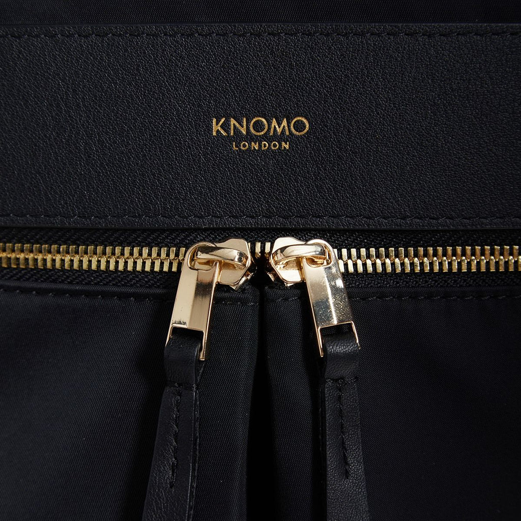 KNOMO Beauchamp Laptop Backpack Zip Detail Close Up 14" -  Black | knomo.com