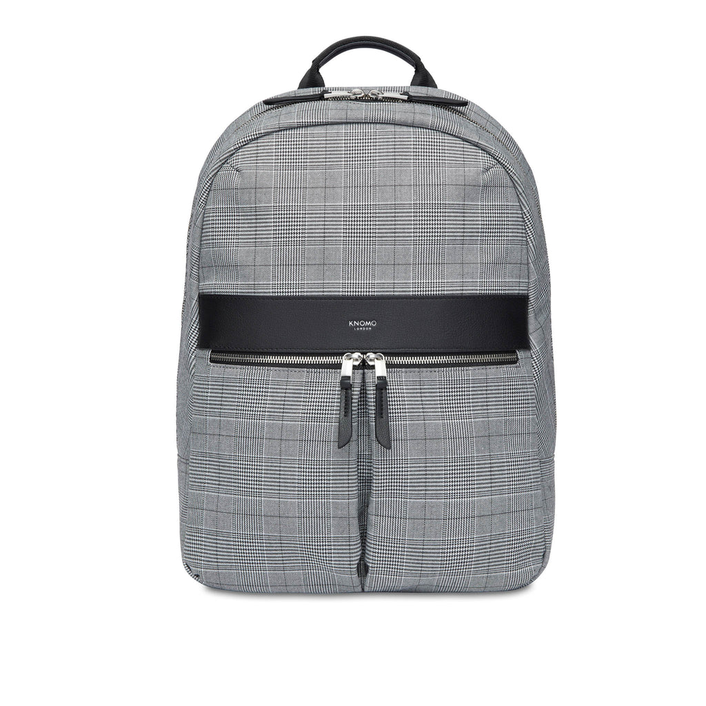 knomo backpack, backpack, water resistant backpack, work backpack. grey check new collection backpack