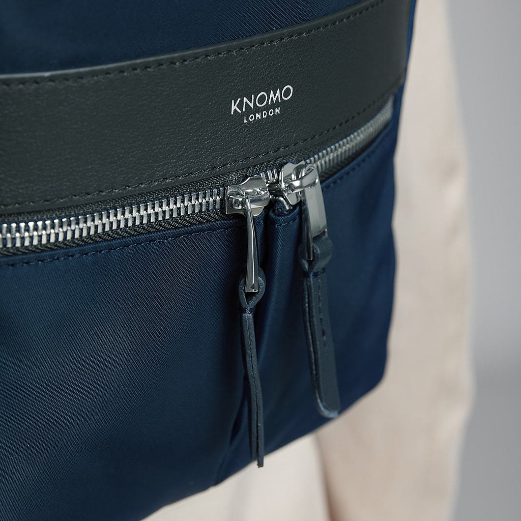KNOMO Mini Beaufort Backpack Zip Close Up 12" -  Dark Navy Blazer | knomo.com