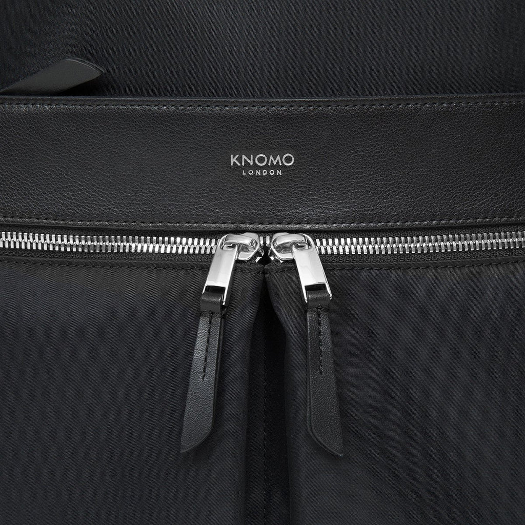 KNOMO Beaufort Laptop Backpack Zip Detail Close Up 15.6" -  Black | knomo.com