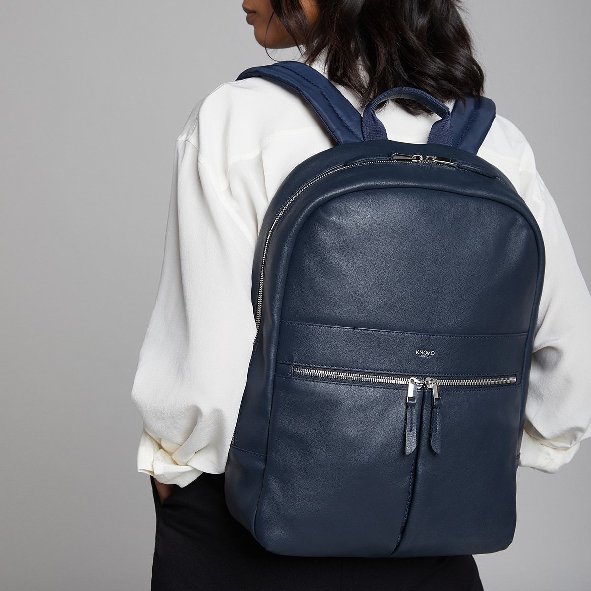 beaux leather backpack by knomo Dark Navy Blazer Beaux Leather 15" Laptop Backpack | KNOMO London