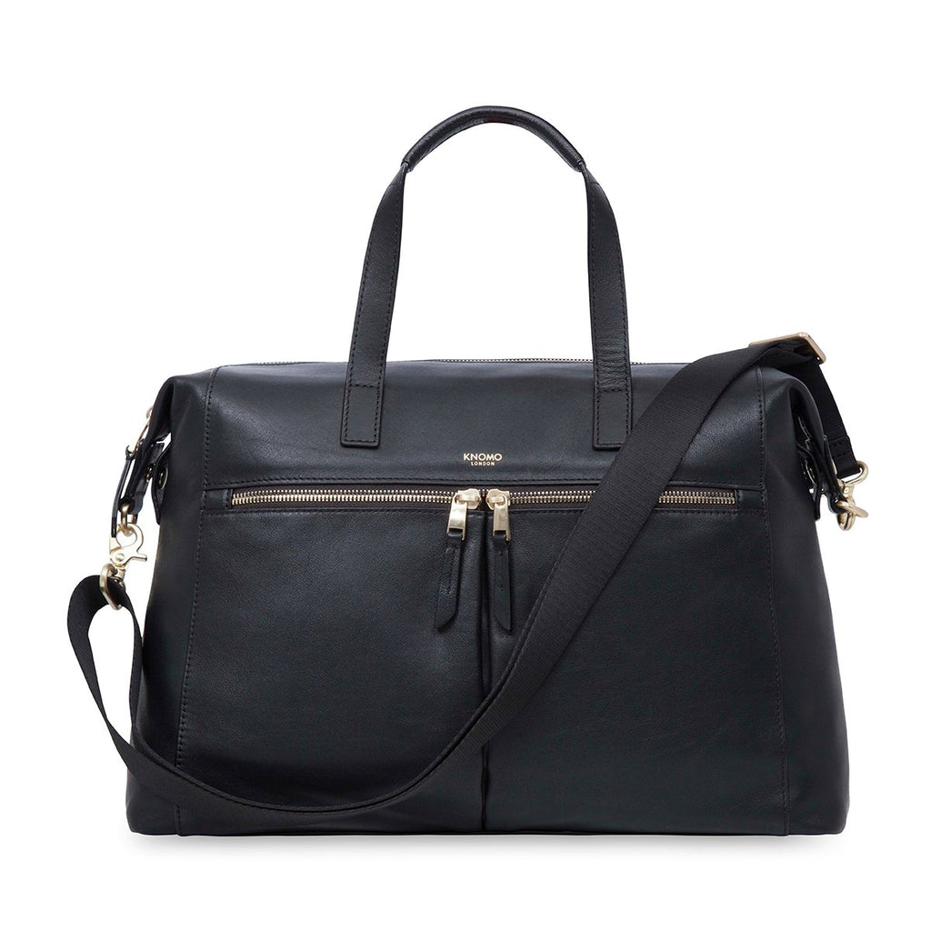 KNOMO Audley Laptop Handbag From Front With Strap 14" -  Black | knomo.com