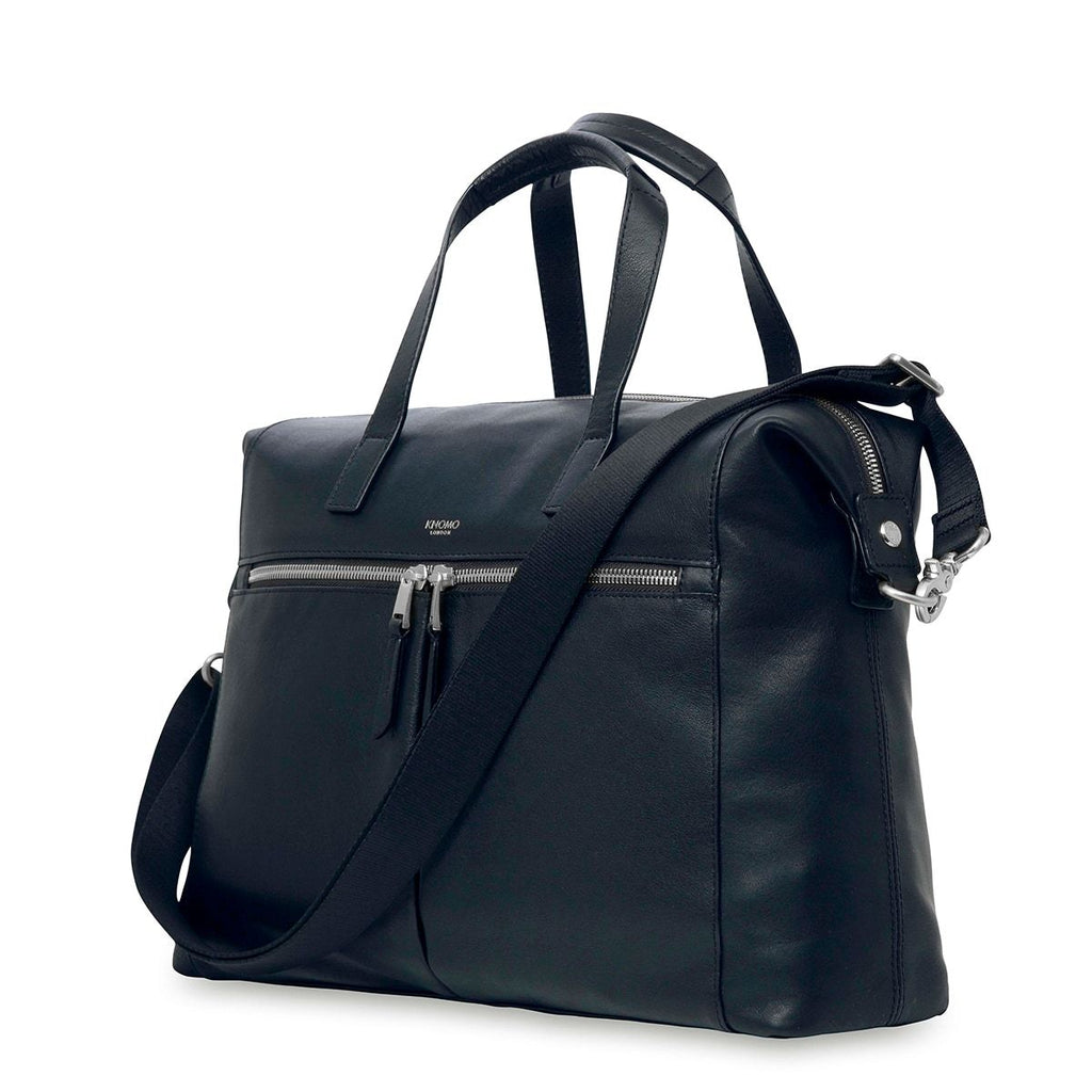 KNOMO Audley Laptop Handbag Three Quarter View With Strap 14" -  Dark Navy Blazer | knomo.com