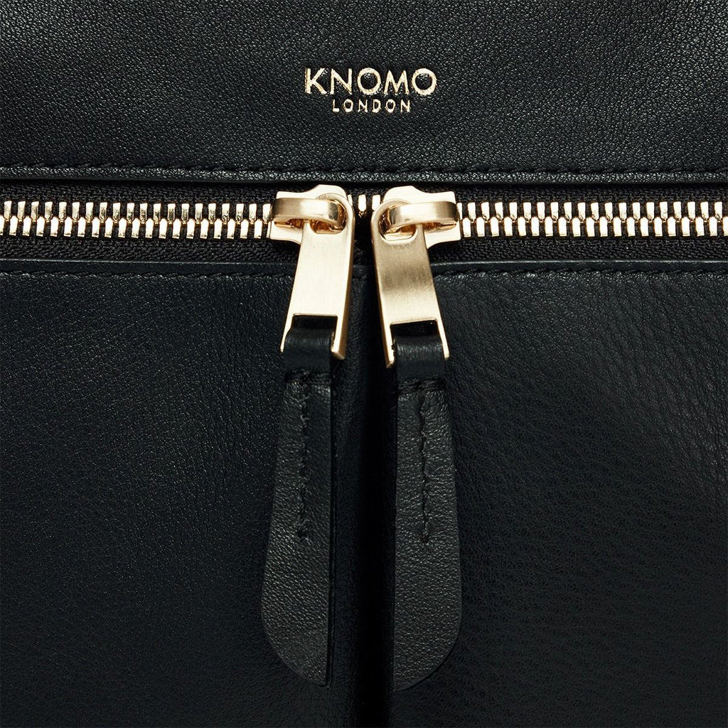 KNOMO Hanover Laptop Briefcase Zip Detail Close Up 14" -  Black | knomo.com