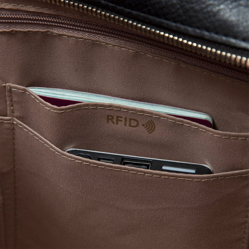 KNOMO Maddox Laptop Tote RFID Close Up 15" -  Black | knomo.com