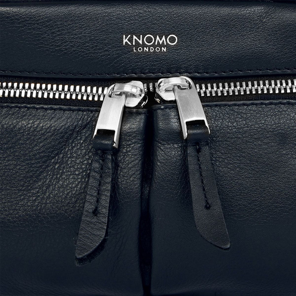 KNOMO Brook Mini Cross-Body Zip Detail Close Up 10.5" -  Dark Navy Blazer | knomo.com