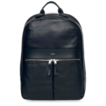 KNOMO Beaux Leather Laptop Backpack From Front 14" -  Dark Navy Blazer | knomo.com