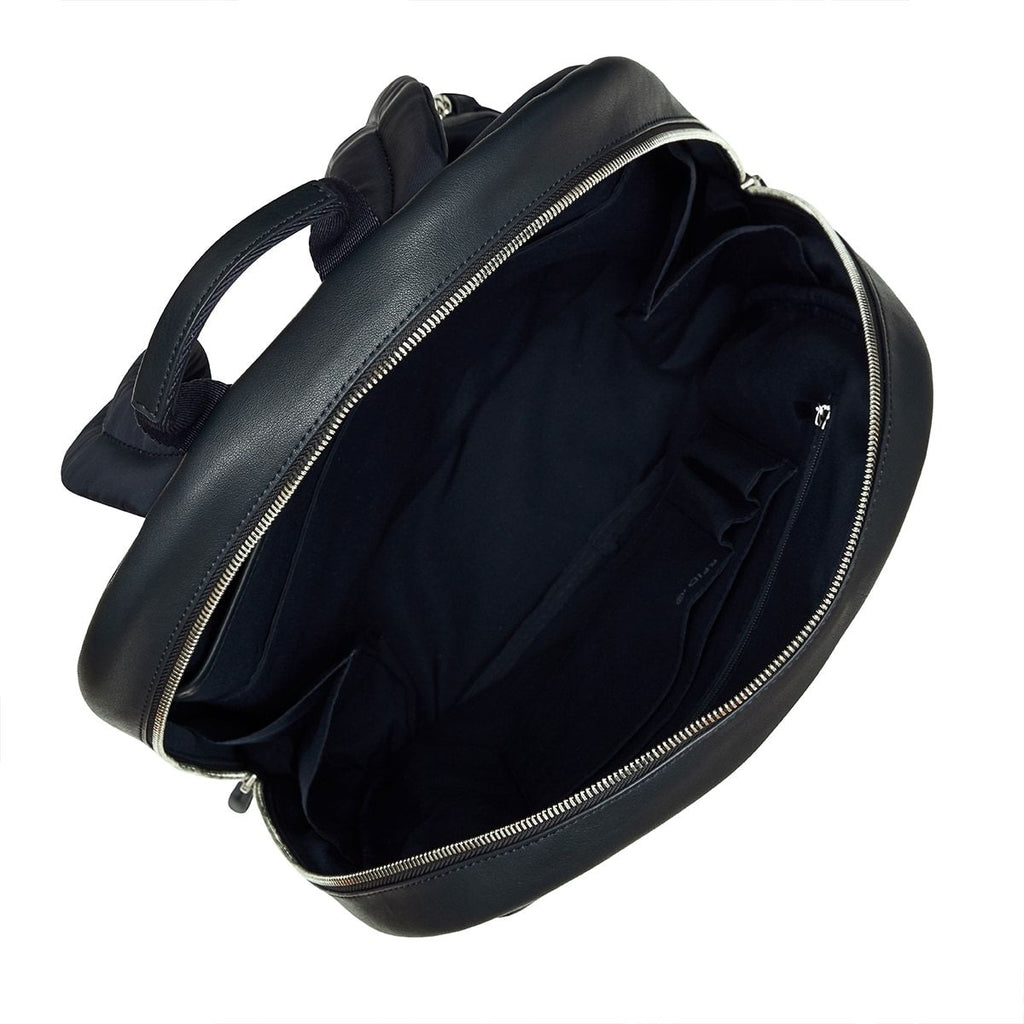 KNOMO Beaux Leather Laptop Backpack Internal View Empty 14" -  Dark Navy Blazer | knomo.com
