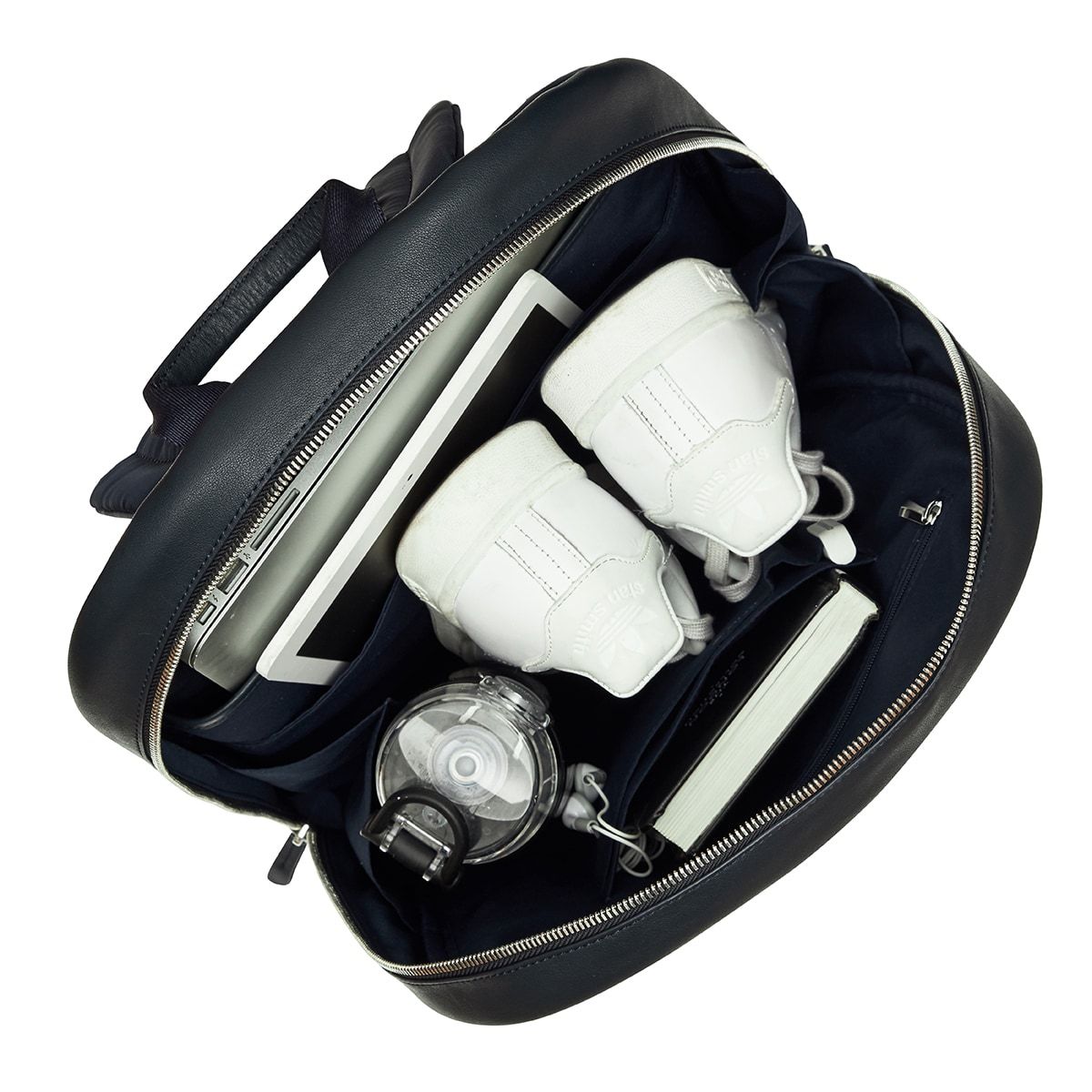 beaux leather backpack by knomo Dark Navy Blazer Beaux Leather 15" Laptop Backpack | KNOMO London