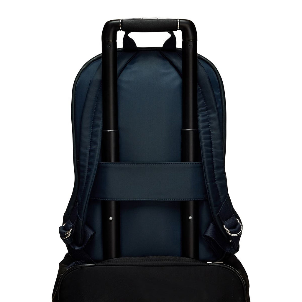 KNOMO Beaux Leather Laptop Backpack Trolley Sleeve View 14" -  Dark Navy Blazer | knomo.com