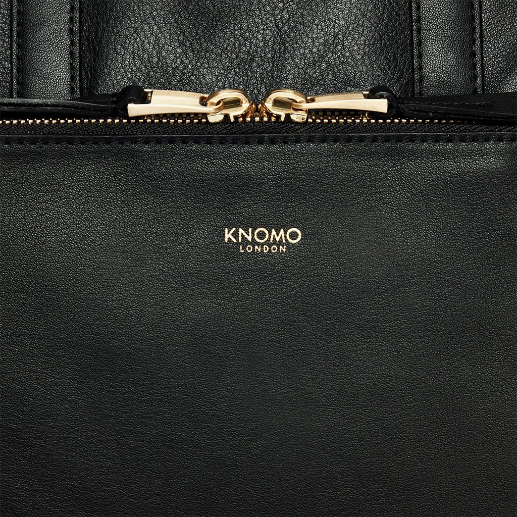 KNOMO Harewood Laptop Tote Backpack Zip Detail Close Up 15" -  Black | knomo.com