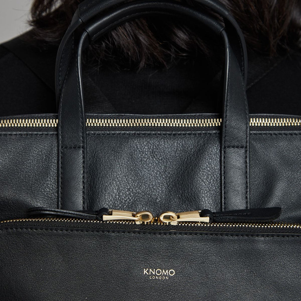 KNOMO Harewood Laptop Tote Backpack Zip Close Up 15" -  Black | knomo.com