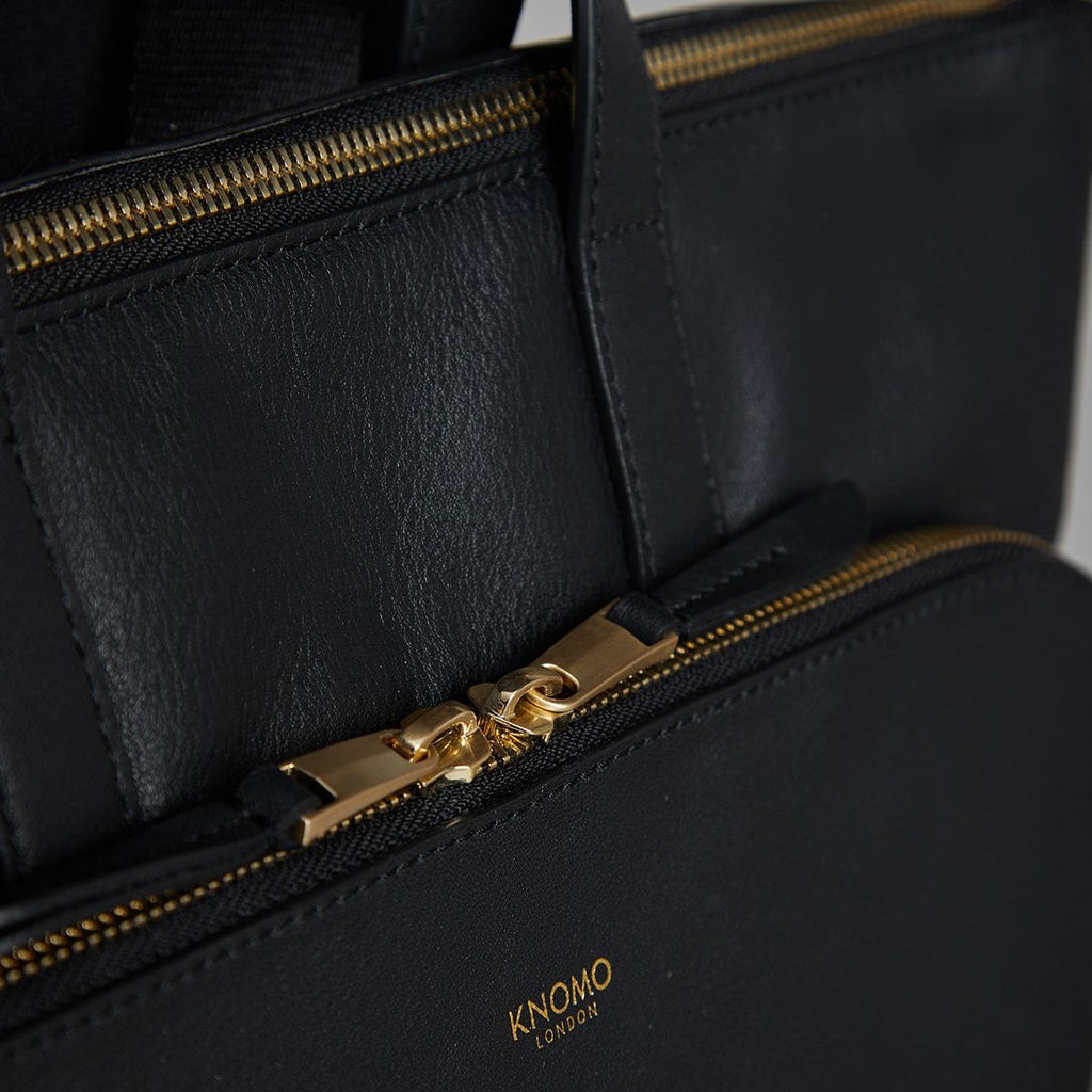 KNOMO Harewood Laptop Tote Backpack Close Up Logo 15" -  Black | knomo.com