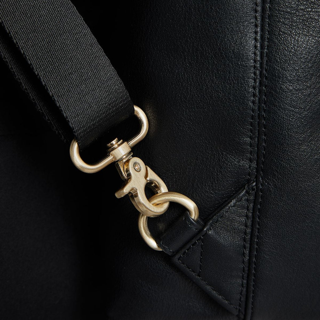 KNOMO Harewood Laptop Tote Backpack Straps Close Up 15" -  Black | knomo.com