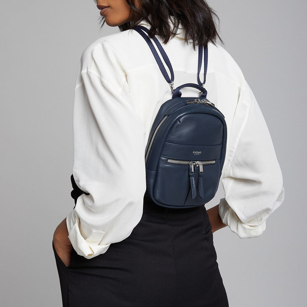 KNOMO Beauchamp XXS Backpack / X-Body Female Model Wearing 6" -  Dark Navy Blazer | knomo.com