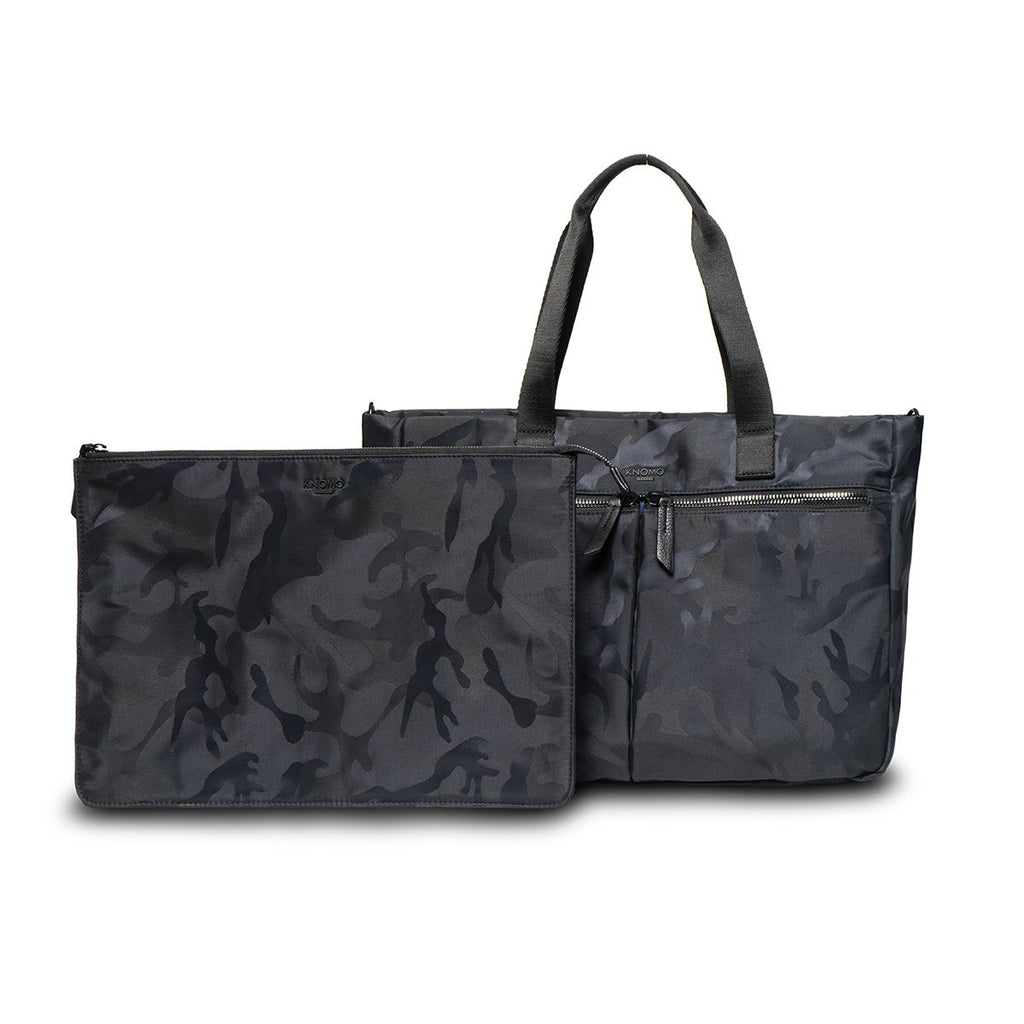 KNOMO Cologne Tote From Front With Laptop Sleeve 14" -  Black Camouflage | knomo.com