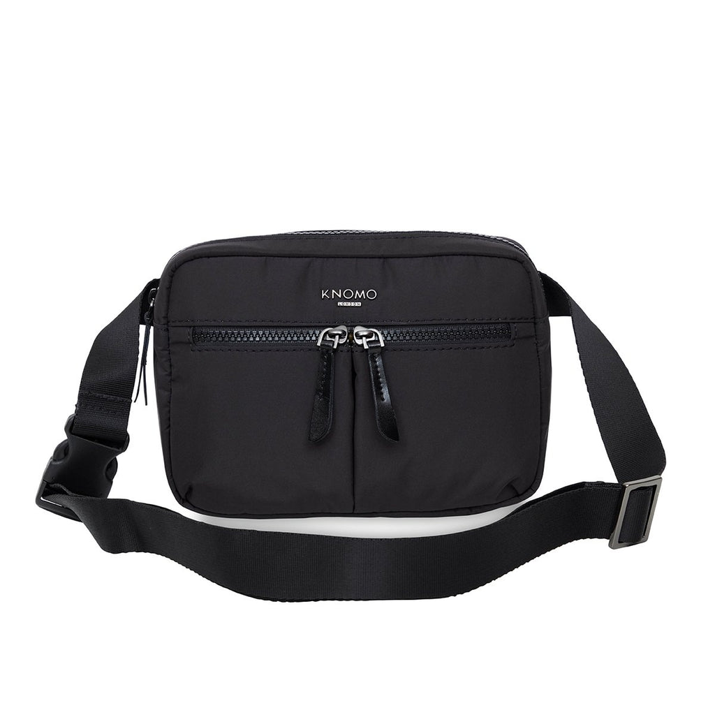 KNOMO Palermo Ultra Lightweight X-Body From Back With Strap Extended 10.5" -  Black | knomo.com