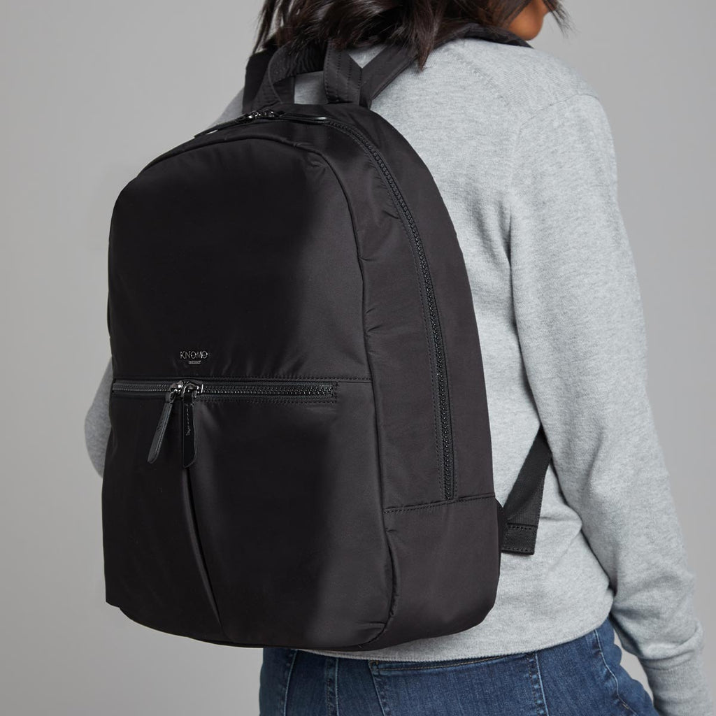 KNOMO Berlin Laptop Backpack Female Model Wearing 15" -  Black | knomo.com