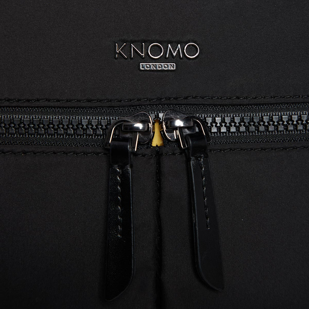 KNOMO Reykjavik Laptop Tote Backpack Zip Detail Close Up 15" -  Black | knomo.com