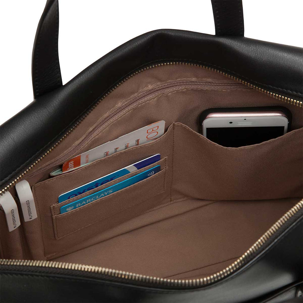KNOMO Audley Laptop Handbag Internal View Close Up 14" -  Black | knomo.com