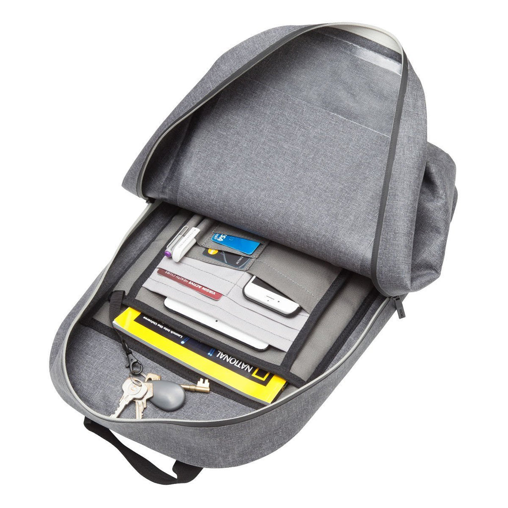 KNOMO Harpsden Laptop Backpack Laying Down With Items 14" -  Grey | knomo.com
