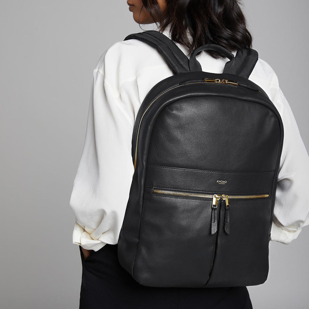 KNOMO Beaux Laptop Backpack Female Model Wearing 14" -  Black | knomo.com