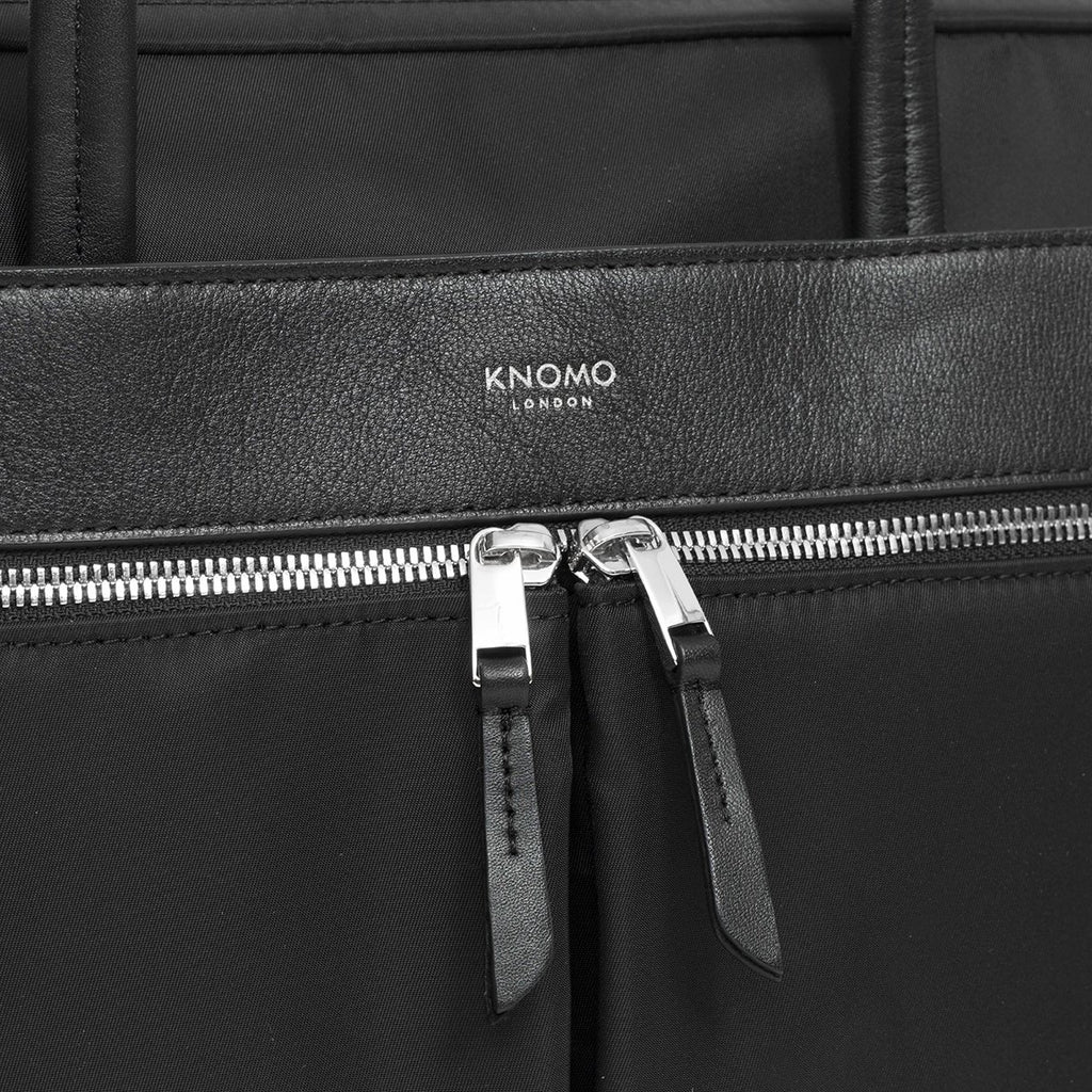 KNOMO Hanover Laptop Briefcase Zip Detail Close Up 14" -  Black | knomo.com