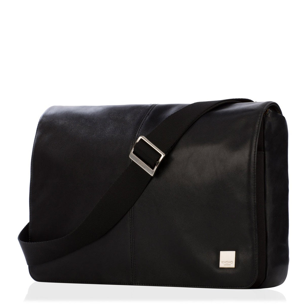 KNOMO Kinsale Laptop Messenger Bag Three Quarter View With Strap 13" -  Black | knomo.com