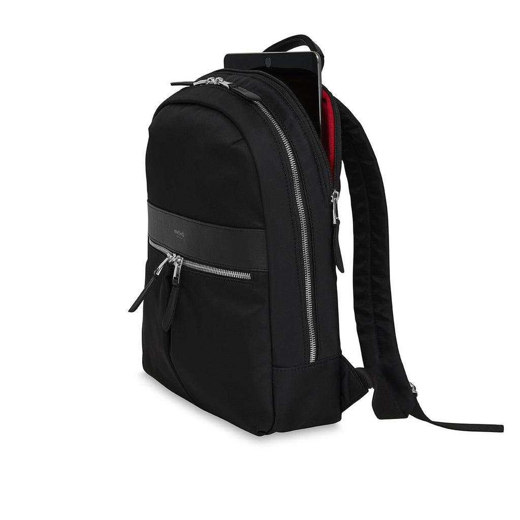 KNOMO Mini Beaufort Backpack Three Quarter View With Laptop 12" -  Black | knomo.com