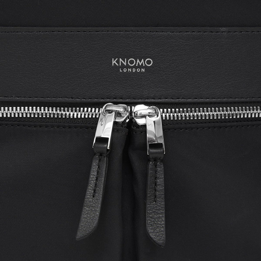 KNOMO Mini Beaufort Backpack Zip Detail Close Up 12" -  Black | knomo.com