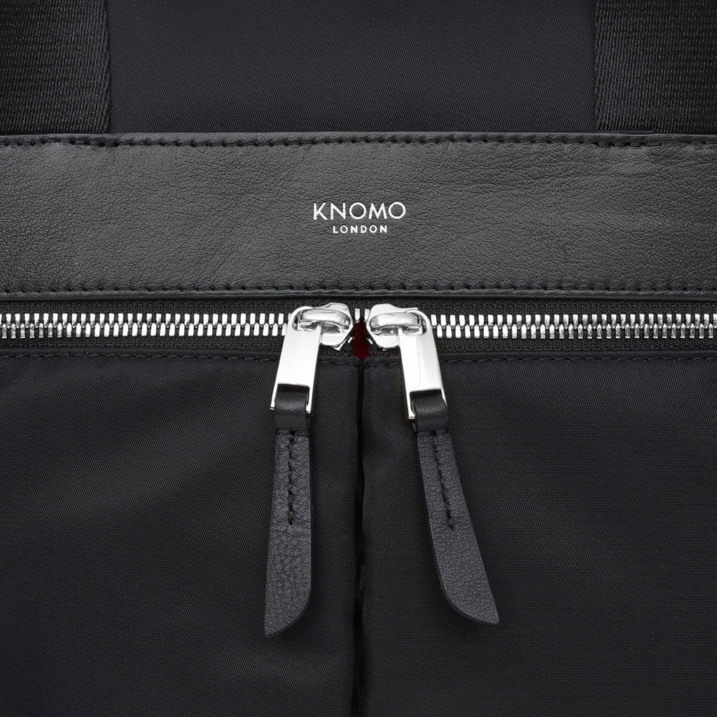 KNOMO Mini Chiltern Laptop Backpack Zip Detail Close Up 13" -  Black | knomo.com