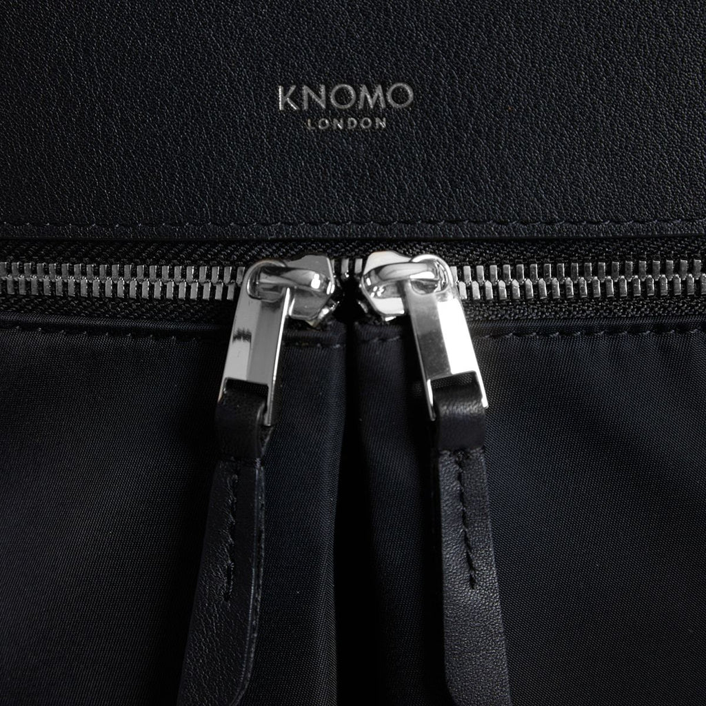KNOMO Beauchamp Laptop Backpack Zip Detail Close Up 14" -  Black | knomo.com