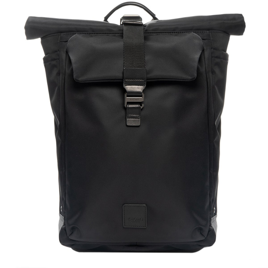 KNOMO Novello Roll-Top Laptop Backpack From Front 15" -  Black | knomo.com