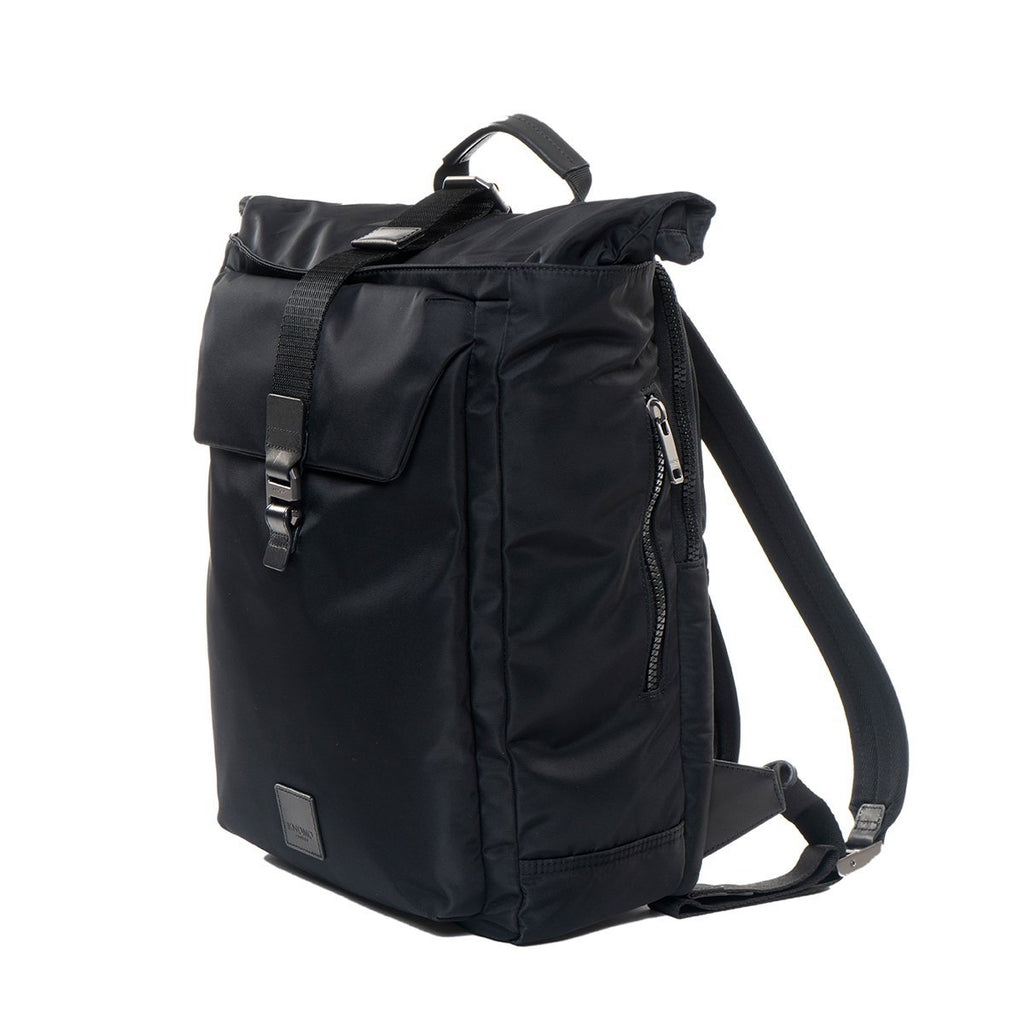 KNOMO Novello Roll-Top Laptop Backpack From Side 15" -  Black | knomo.com