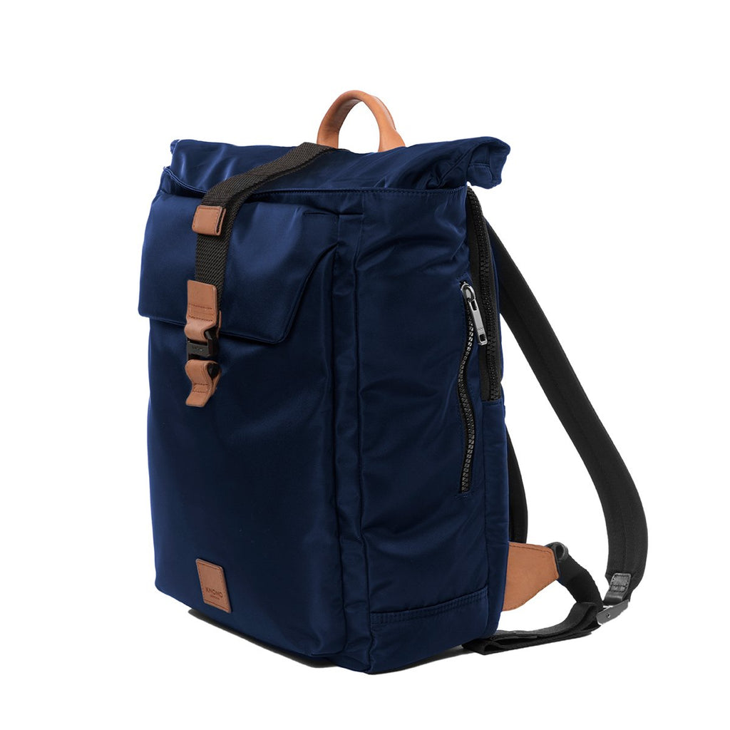 KNOMO Novello Roll-Top Laptop Backpack Three Quarter View 15" -  Dark Navy | knomo.com