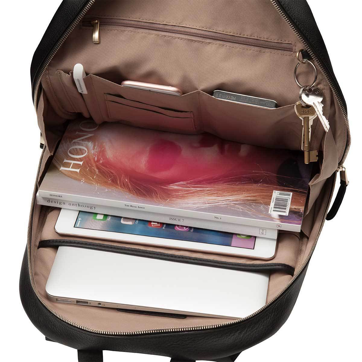 beaux leather backpack luxurious slim and modern Black Beauchamp Leather 15" Laptop Backpack | KNOMO London