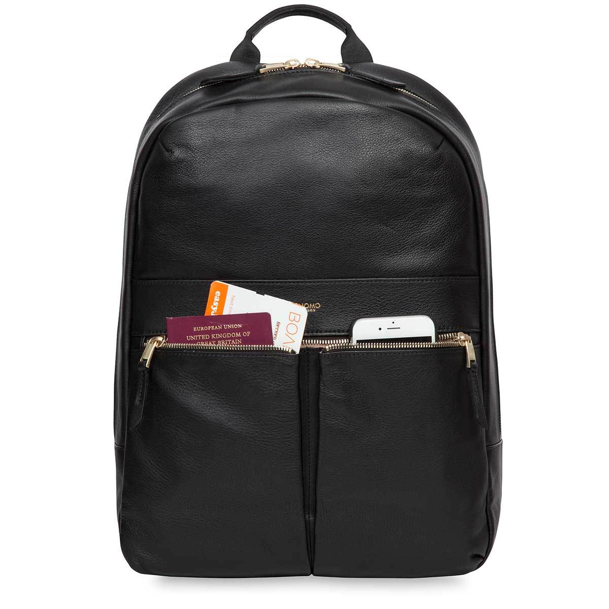 beaux leather backpack luxurious slim and modern Black Beauchamp Leather 15" Laptop Backpack | KNOMO London