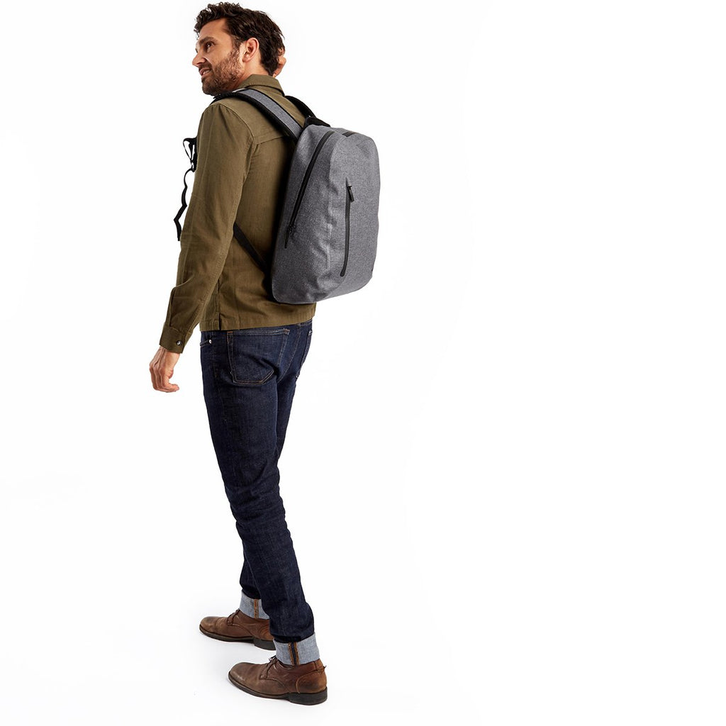 KNOMO Harpsden Laptop Backpack Male Model Wearing 14" -  Grey | knomo.com